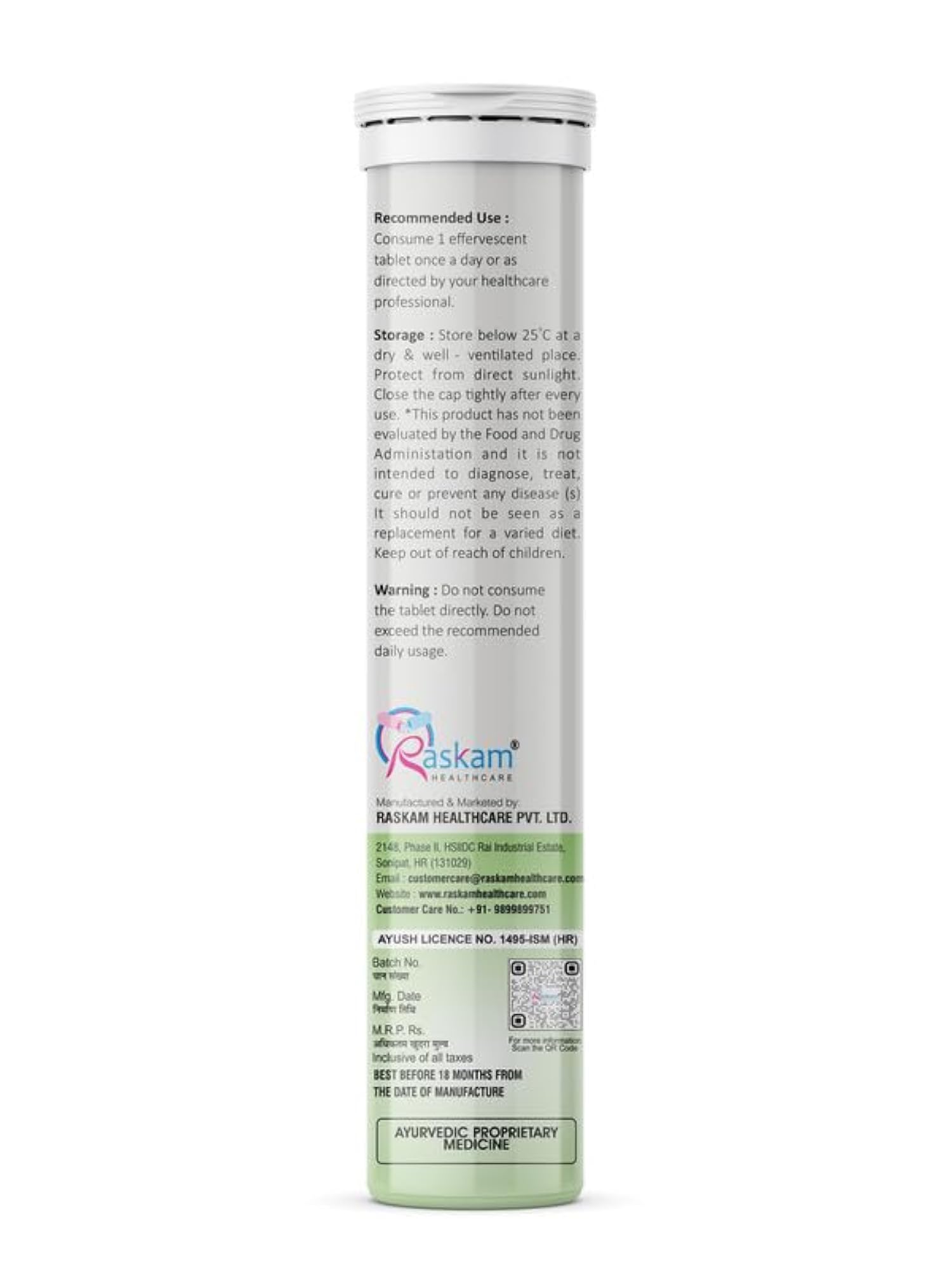 Raskam ACV Moringa Effervescent Tablets, Natural Energy & Immunity Booster